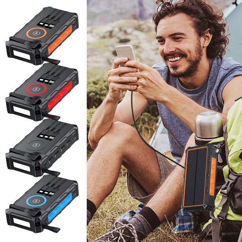 Zonnelader Power Bank Handbediende powerbank met LED-licht Opvouwbare draadloze powerbank Ingebouwde SOS-alarmfunctie en