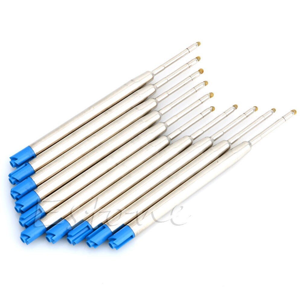 10pcs Standard Style Blue/black Ink 1MM Medium Nib Ball Point Pen Refills