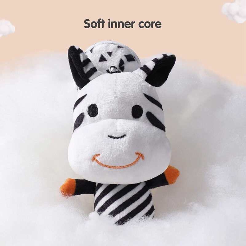 Baby Toys Set Black and White Tummy Time Mirror Plush Rattles Rings Soft Cloth Book Stroller Hanging Toys for 0-12Months