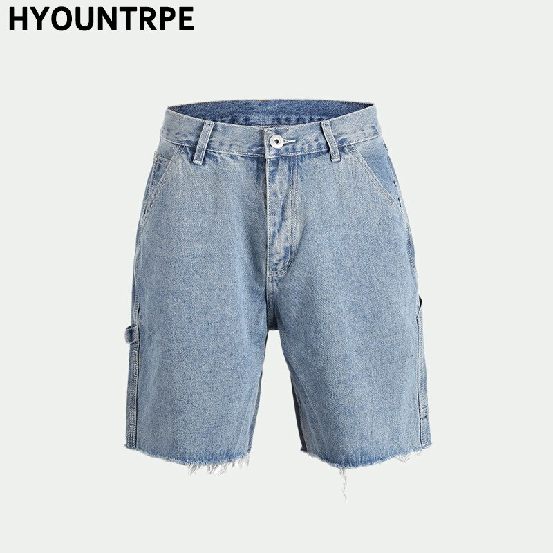 Mannen Retro Losse Korte Jeans Mode Straight Denim Gewassen Half Broek Mannelijke Toevallige Zomer Ripped Hip Hop Street Wear broek: Blauw / 30