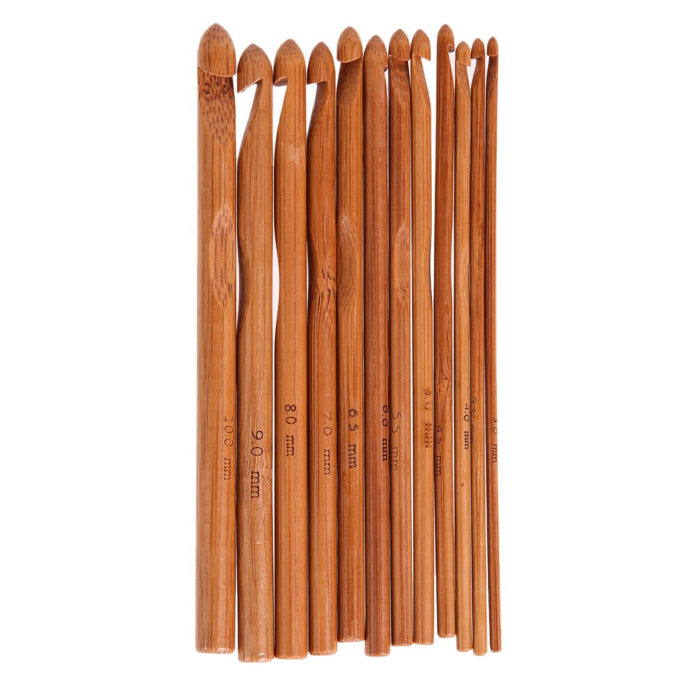 12pcs/set Bamboo Crochet Hooks Needles Crochet Handmade Sewing Needles Knit Weave Crafts Household DIY Knitting Tools