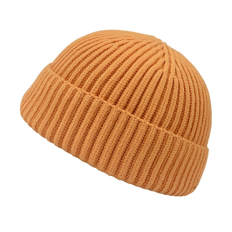 Unisex skullies mössa vinter mössor varma enfärgade stickade mössor casual manlig kort melon mössa utomhus herr mössa motorhuv: Gul