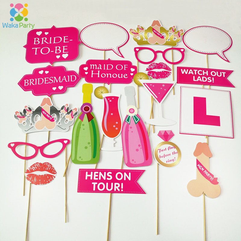 Bachelorette Hen Party Photo Booth Props DIY Kits Girls Night Out Wedding Bridal Shower Decorations Game Photo Shoot Favor