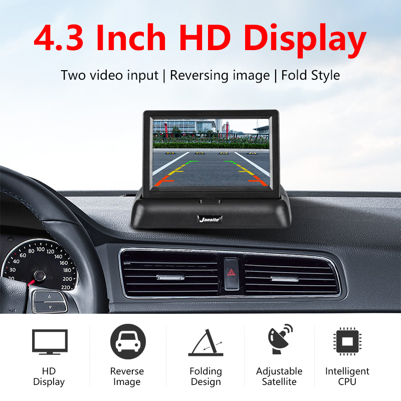 VTOPEK – moniteur de voiture pliable, écran LCD TFT de 4.3 pouces, caméra de recul pour système de stationnement, NTSC PAL