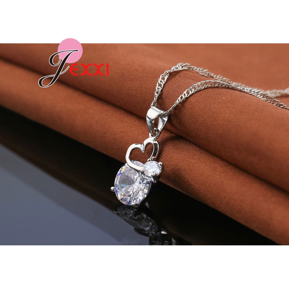 Luxury Cubic Zirconia Heart Collar Necklace 925 Sterling Silver Jewelry Sets Dangle Earrings Romantic Wedding Party