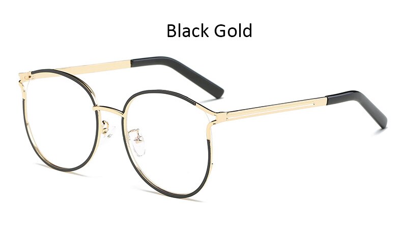 golden women's eyeglasses frame Retro Round metal frame computer clear glasses women Cat eye transparent eyeglass frame: Black Gold