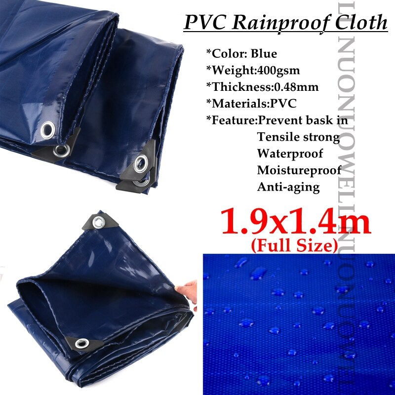 Thickness 0.48mm Blue PVC Tarpaulin Rainproof Cloth Garden Courtyard Thick Tarpaulin Rainproof Truck Waterproof Sunshade Cloth: 1.9x1.4m