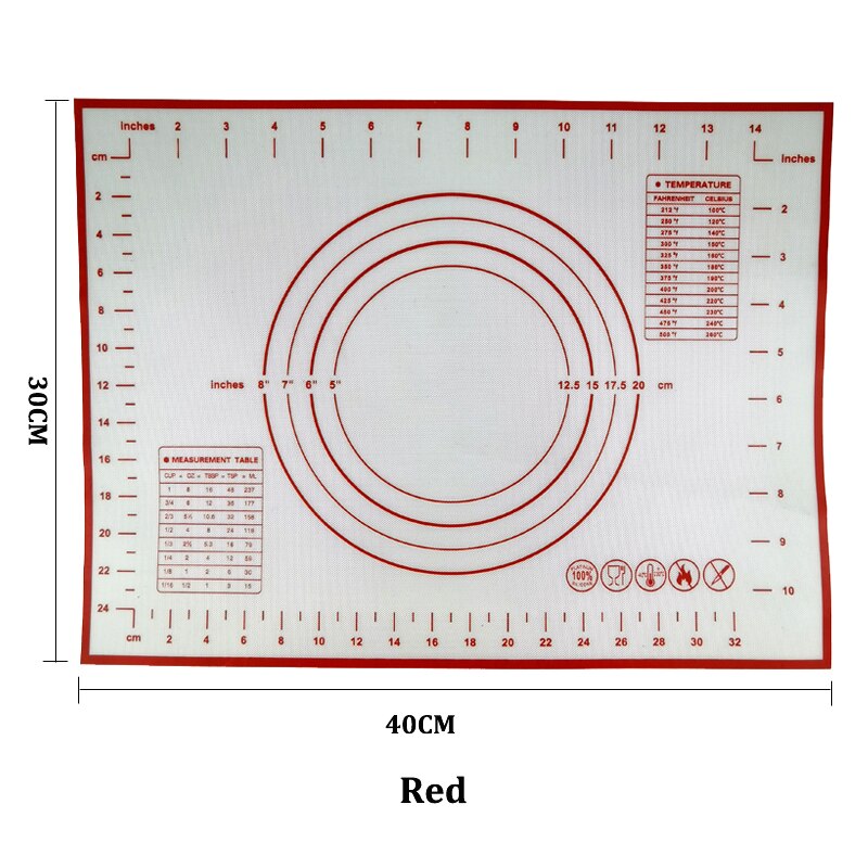 Silicone Baking Mat Thickening Flour Rolling Scale Mat Kneading Dough Pad Baking Pastry Rolling Mat Bakeware Liners: B- Red - 40 x30cm