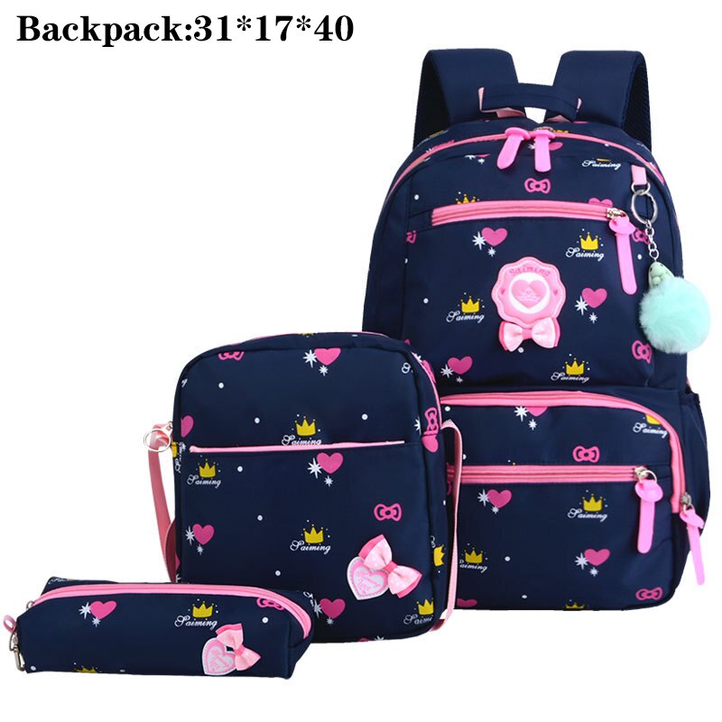 3 Set Waterdichte Schooltas Mode School Rugzak Canvas Schoudertassen Afdrukken Meisjes Schooltassen Mochilas Kinderen Kids Bag: 8870 darkblue