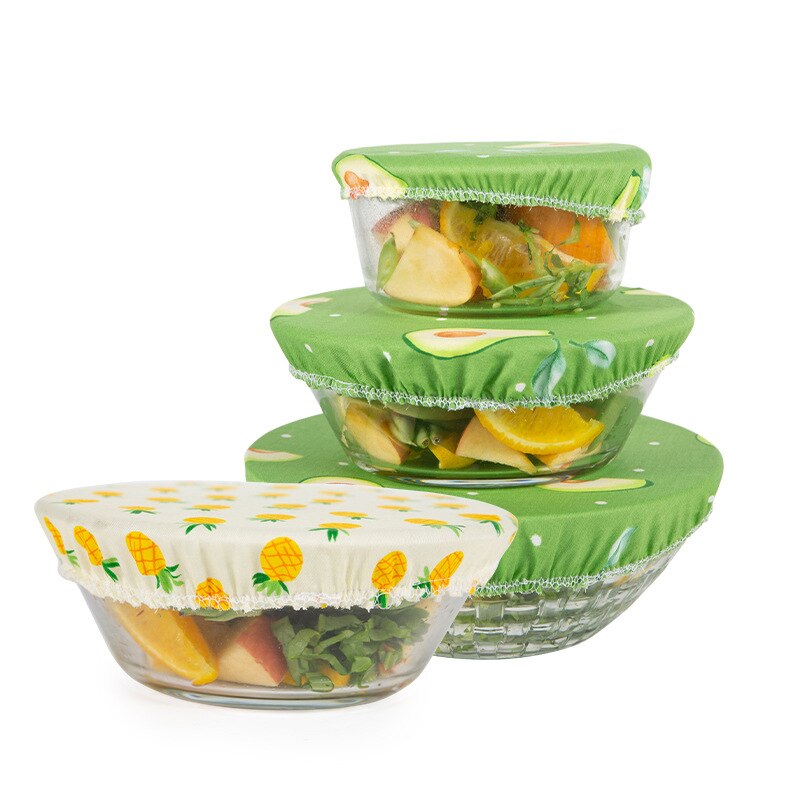 Couvercle de bol réutilisable, lavable, anti-poussière, 3 tailles/ensemble, pour garder les aliments au frais, bol, assiette, tissu, 4 motifs de fruits en option