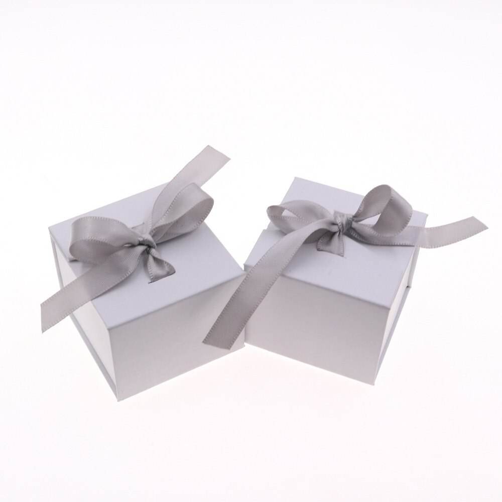 DoreenBeads Schmuck Boxen Papier Grau Weiß Farbe Band Bowknot Für Präsentieren Ring Ohrring Verpackung Display Box, 1 Stück