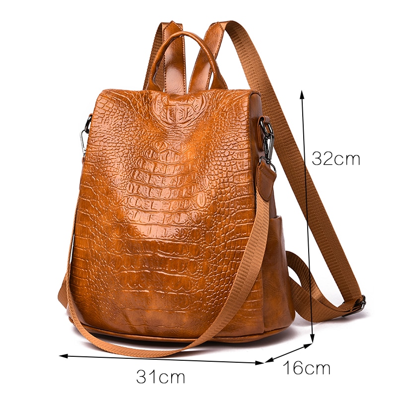 Couro do plutônio do jacaré mochila feminina anti-roubo mochila escolar ocasional para meninas adolescentes mochila multifuncional de grande capacidade