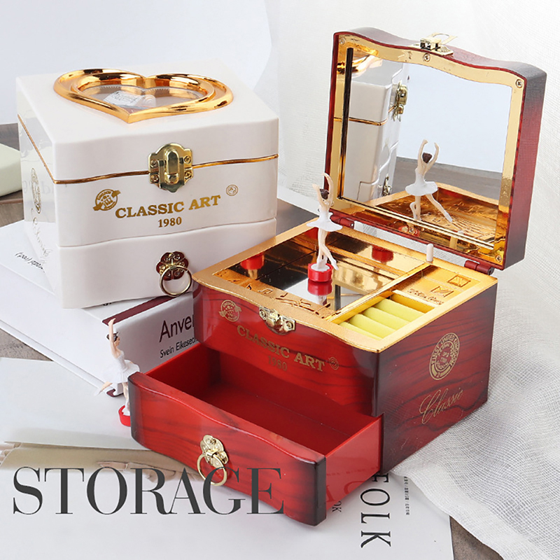 Classic Nostalgic Spring Simulation Music Box Rotating Dance Jewelry Music Box Ballerina Piano Clockwork Plastic Music Mechanism