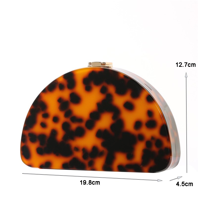 Leopard Dinner Handbag Acrylic Semicircle Amber Evening Bag Women Messenger Shoulder Bag Trendy Party Clutch Purse