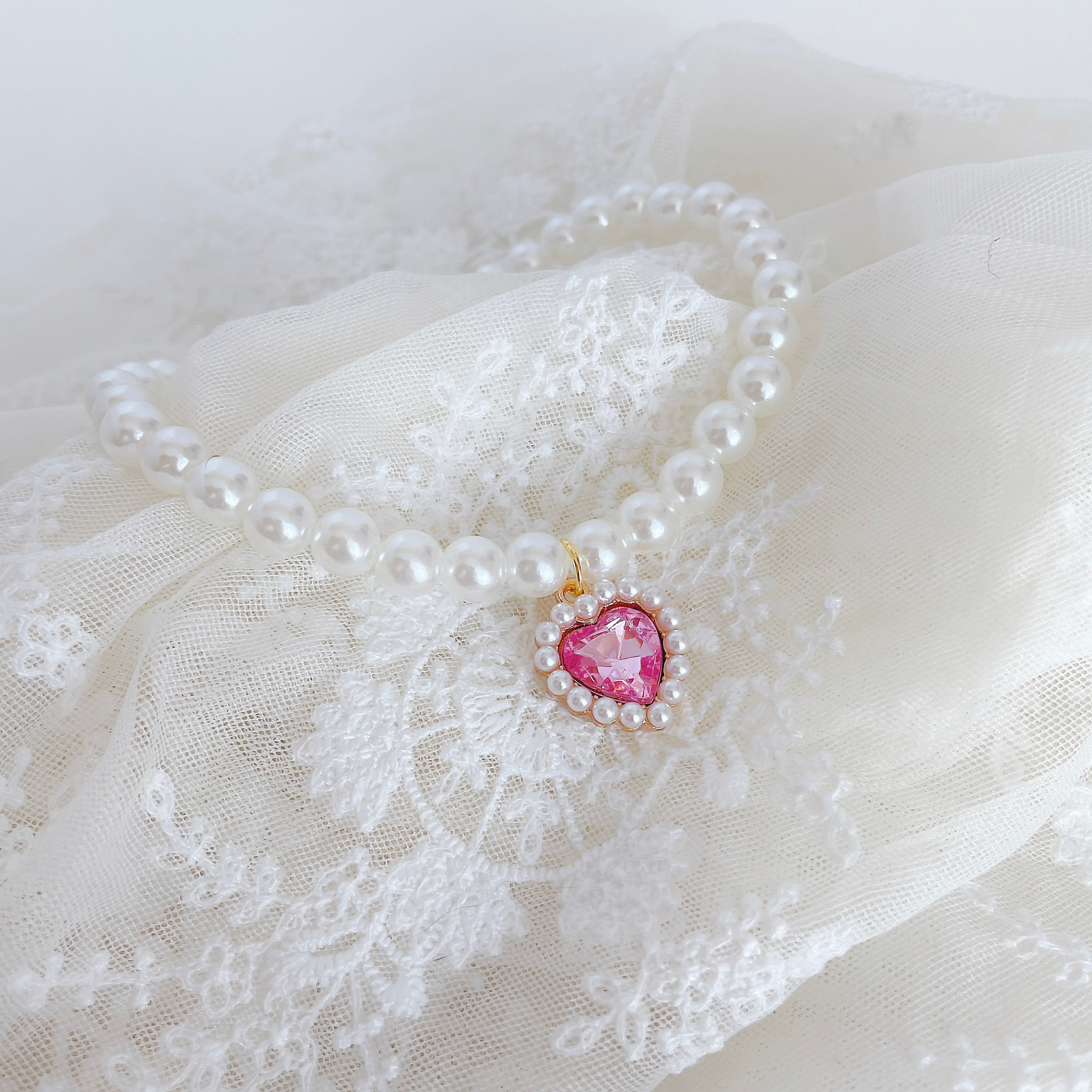 TONG luxe perle collier pour animaux de compagnie chat chien collier amour pendentif fournitures pour animaux de compagnie amour cristal collier chaton collier chat collier