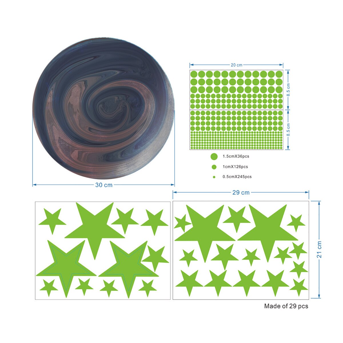 Tofok-pegatina de pared de estrellas para decoración, pegatinas fluorescentes luminosas DIY de 30cm, Luna, Planeta, salón, techo, escaleras, ventana que brillan en la oscuridad: T5