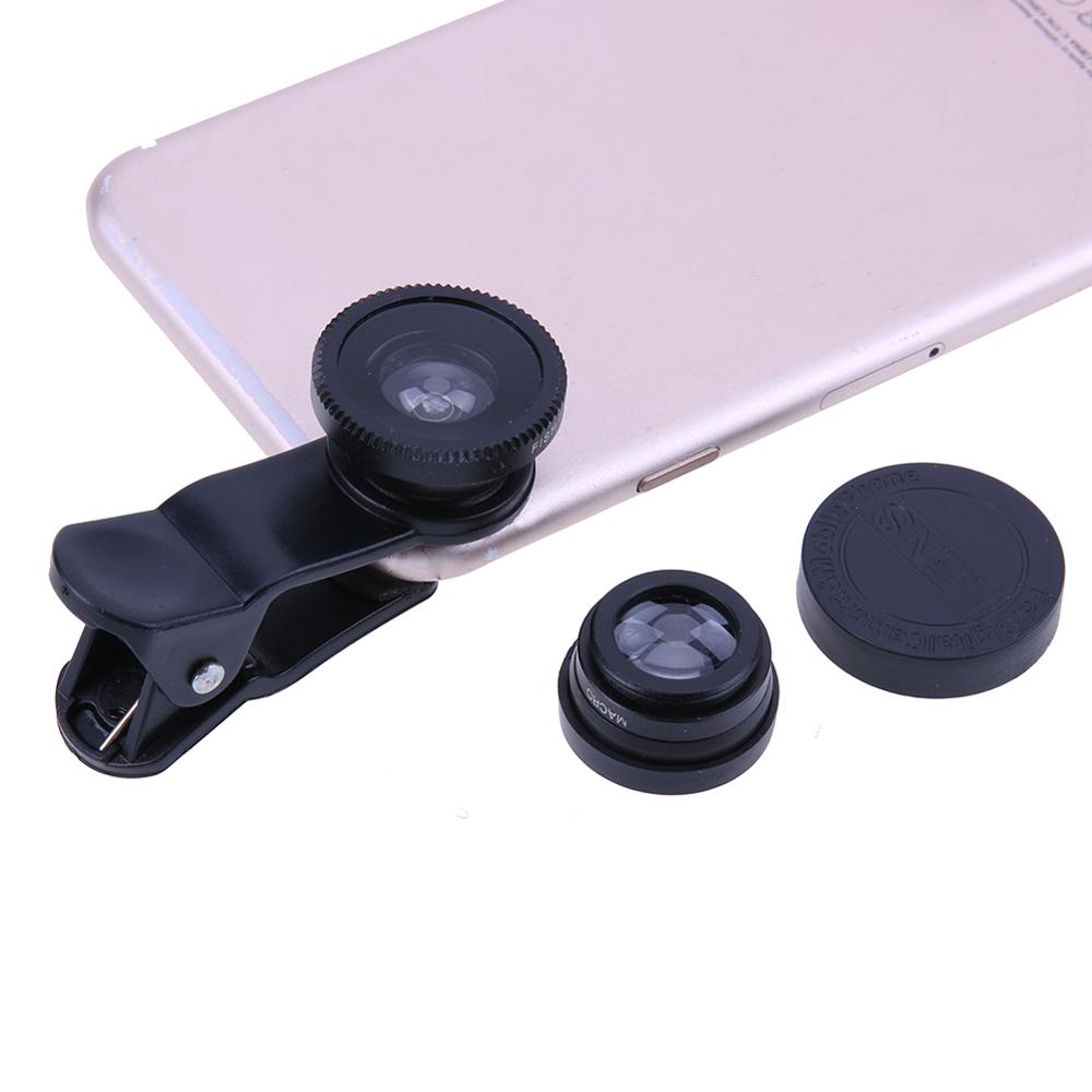 3 en 1 Mini objectif de caméra Fisheye avec pince téléphone Portable grand Angle Macro Kit d'objectif de caméra Portable démontable accessoires Photo