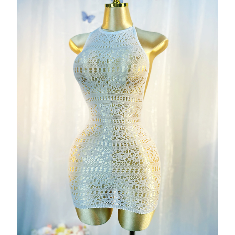 Sexy Cover Up Hollow Out Fishnet Dress sem Biquíni Férias de Verão DSH698: BRANCO