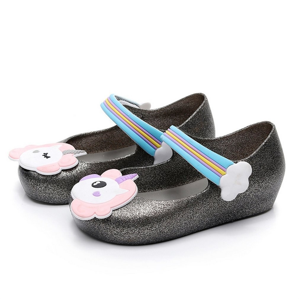 Sandalias de gelatina antideslizantes para niños, zapatos de decoración con cinta de nailon, de princesa, transparentes, suaves y ostentosos para playa,: black / 26