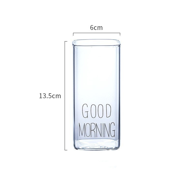 Good Morning 400ml Black White Transparent Square Coffee Tea Drinks Dessert Breakfast Milk Cup Kitchenware Glass Cup: white word