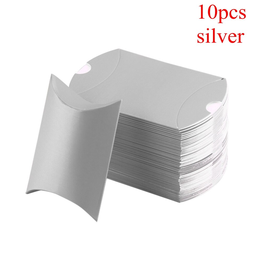 10pcs/set Colorful Paper Pillow Candy Box Pouch Kraft Wedding Favors Candy Boxes Home Party Birthday Supply: Silver