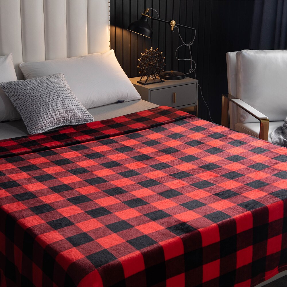 Flanell Vlies Büffel Prüfer Decke Für Bett Super Weiche Samt Plaid aufbringen Karierten Werfen Leichte Mikrofaser