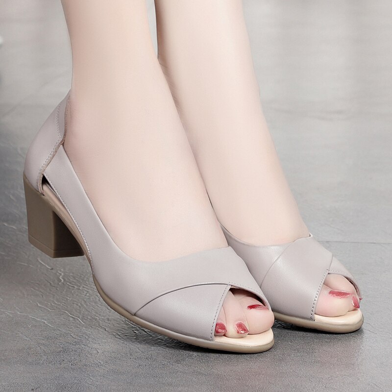 été femmes robe chaussures Peep orteil bureau travail chaussures talons moyens pompes bout ouvert femme sandales noir zapatos mujer: Gris / 40