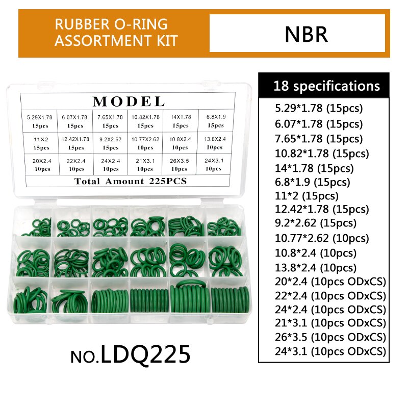 Nbr Rubber Spare Afdichting O-Ringen Paars Groen Pakking Assortiment Set Vervanging Afdichting Kits 18 Maten Beschikbaar 270 Stks/set: LDQ225 x2