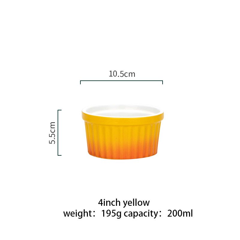 Gradiënten Keramische Cakevorm Bakplaat Set Pudding Mould Keuken Oven Ronde Bakvormen Pan Met Deksel Soepkom: 4inch yellow