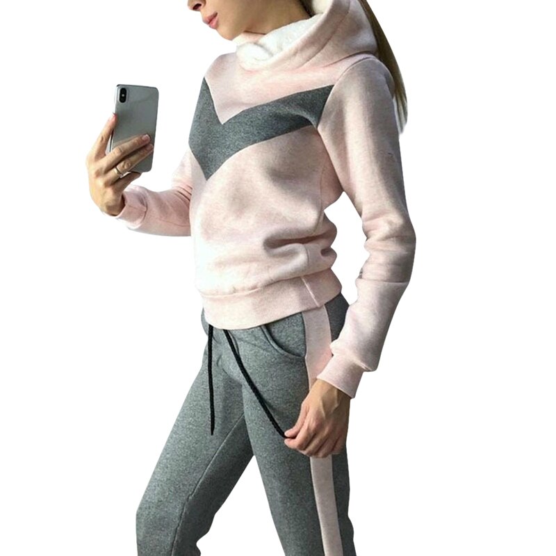 Vertvie wintersportpakken fluwelen hoodies jas veterbroek fleece dames hardloopsportkleding warme trainingspakken dikke kleding: Lichtgrijs / Ik
