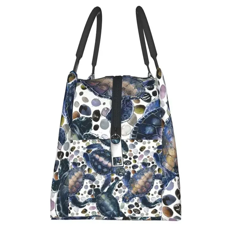 Funny Sea Turtles Insulated Lunch Bag for School Office Watercolor Sea Animal Waterproof Thermal Cooler Bento Box Women
