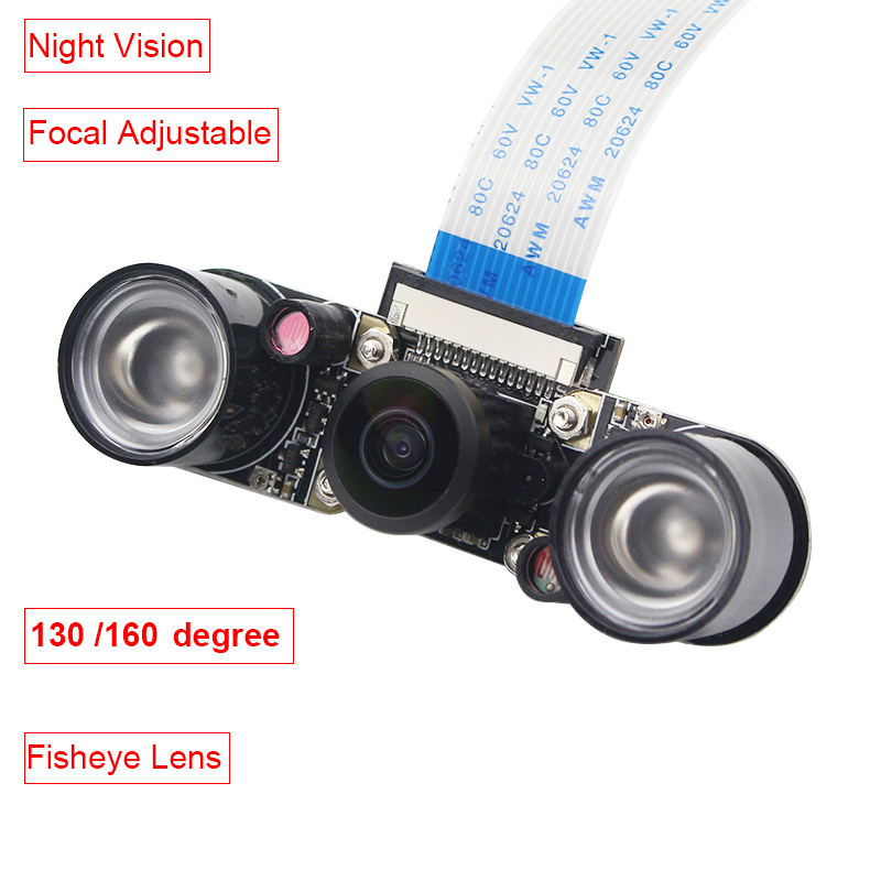 Fisheyes Raspberry Pi 4B 3B+ 3B Camera 130 160 Degree 5MP Night Vision Camera + Infrared Light Wide Angle RPI Camera