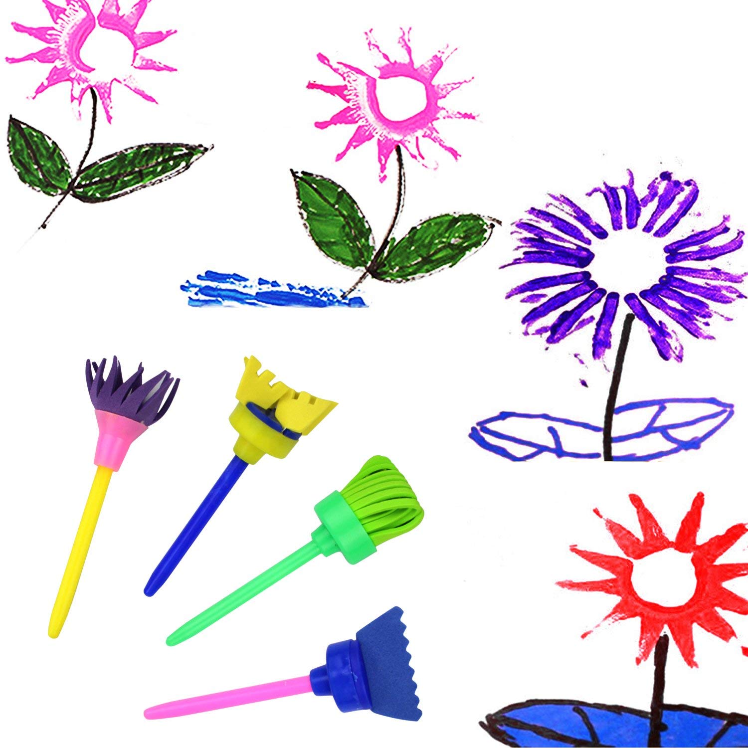 42 Uds Kit de pinceles para pintar de esponja de aprendizaje temprano para niños, formas de dibujo de esponja pinceles artesanales de pintura para niños pequeños surtidos