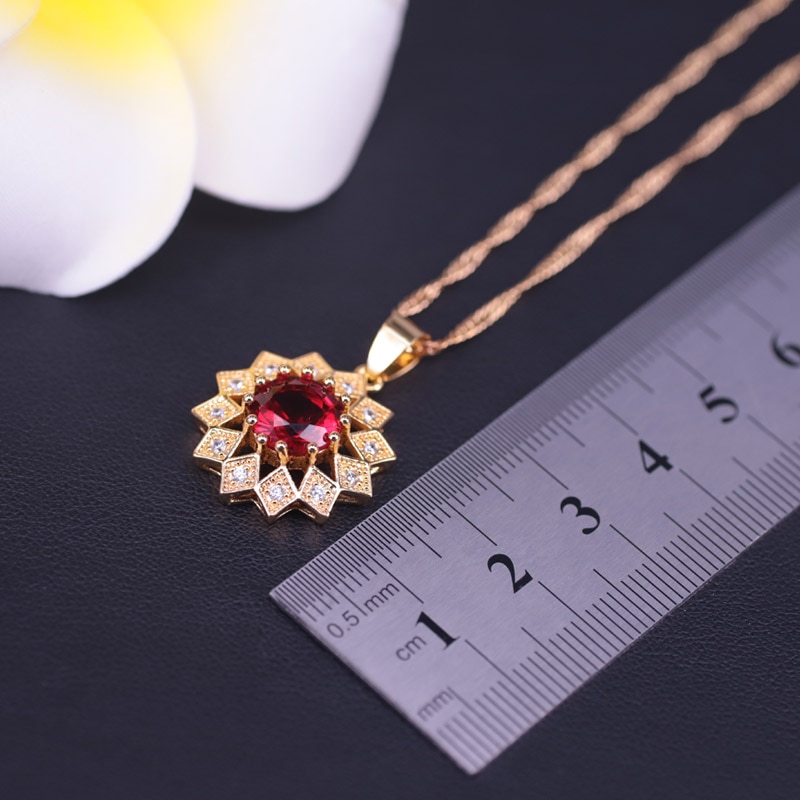 Solros röd sten guld färg kostym smycken set för kvinnor örhängen halsband set i butik