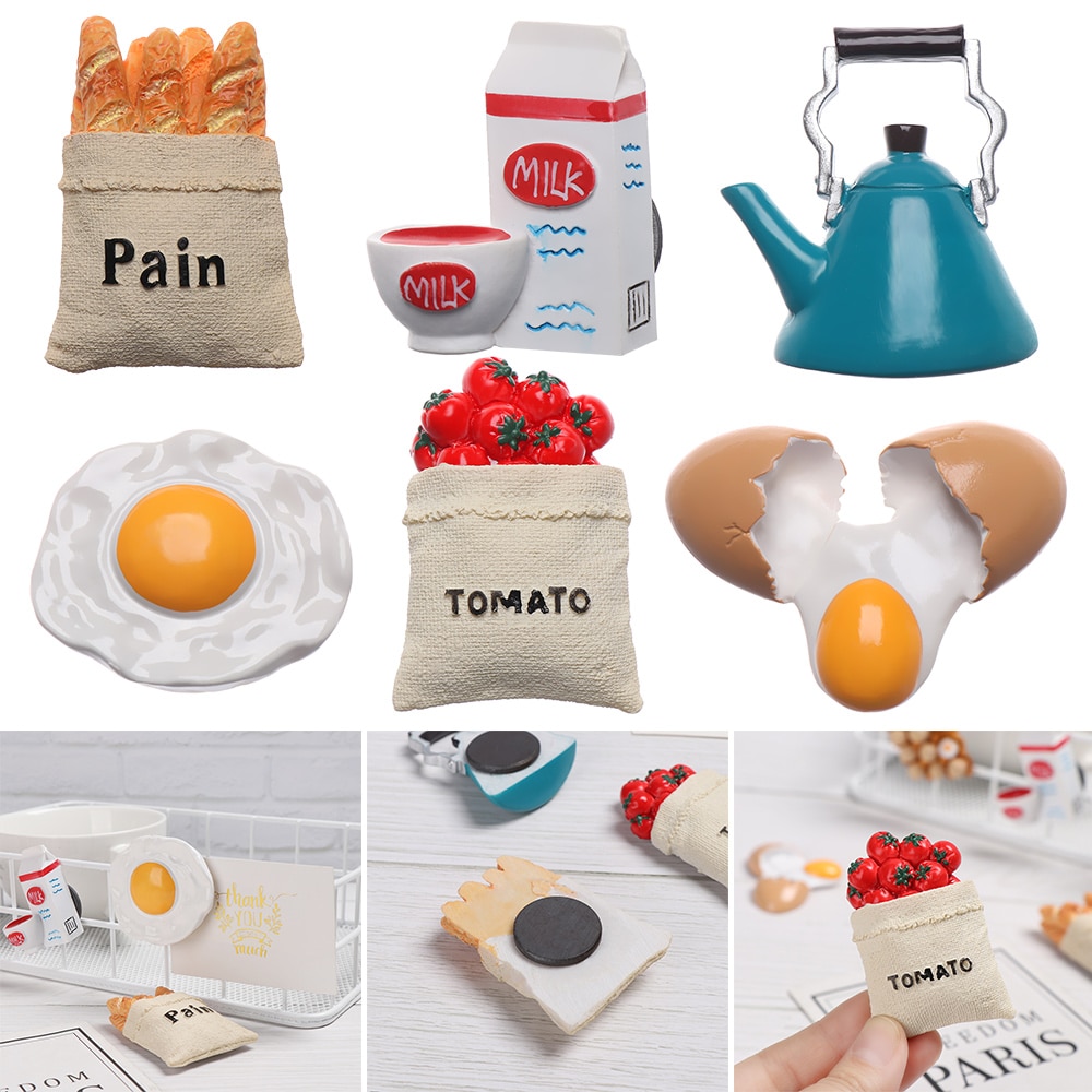 Refrigerator Ornament Whiteboard Kitchen Tools Fridge Magnet Cartoon Food Shape Bread Egg Milk Magnetic Stickers