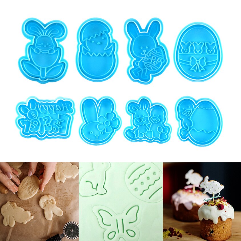 4pcs Easter Themed Cookie Cutters Egg Bunny Biscuit Press Stamp Molds Chocolate Moulds Cake Decoration Tools for Easter