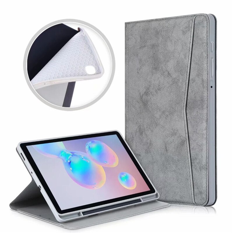 Tablet Case with Pencil Holder for Galaxy Tab S6 Lite 10.4" SM-P610 P615 Capa Smart Leather Auto Sleep/Wake Funda with: P610-Gray