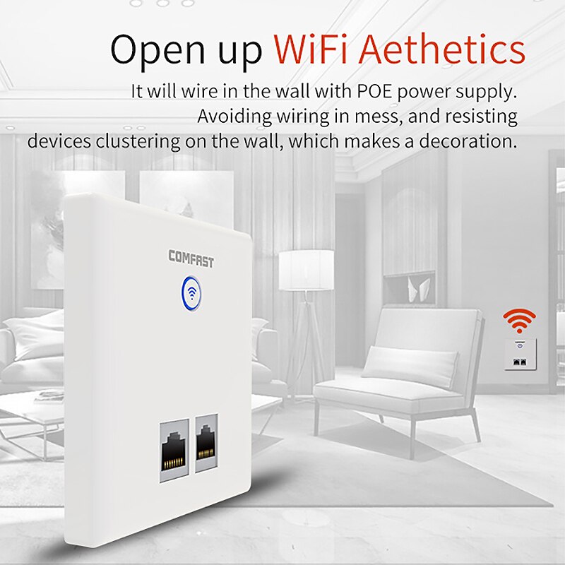 300Mbps Wireless in Wall Access Point Indoor 86 Panel RJ45 + RJ11 Port 2.4G 802.11N 10/100M WAN LAN