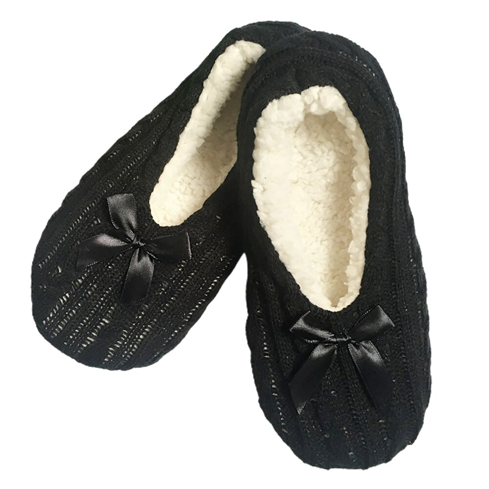 1pair Women Winter Warm With Bowknot Acrylic Fibers Daily Non Slip Comfortable Slipper Socks Adults Super Soft Washable Home