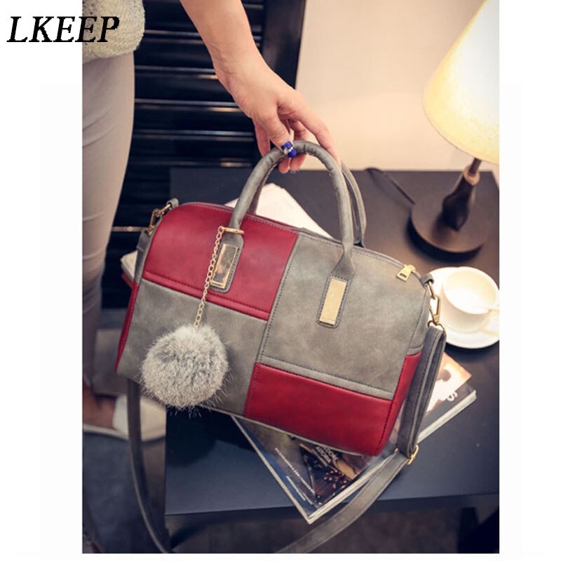 Vrouwelijke Boston Patchwork Pu Leer Vrouwen Tas Schouder Crossbody Messenger Bags Mode Handtas Korte Handvat