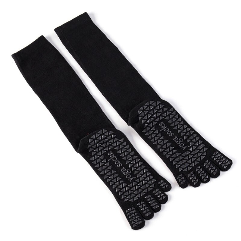 USHINE non-slip five toes yoga socks long tube dance socks fitness cotton sports stockings Pilates ballet socks man woman: black / EUR42-45