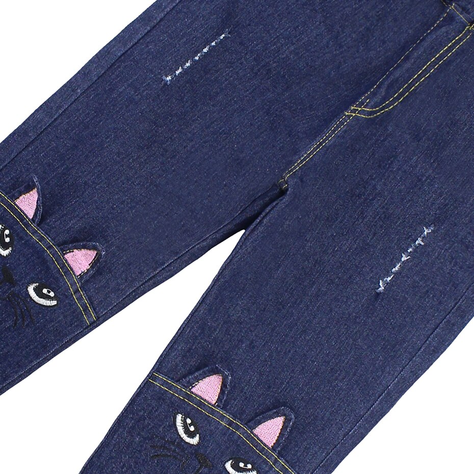 Kinderen Jeans Cartoon Borduurwerk Meisjes Jeans Mode Gat Jeans Voor Meisjes Lente Herfst Novelty Meisje Kleding Voor 6 8 10 12 14