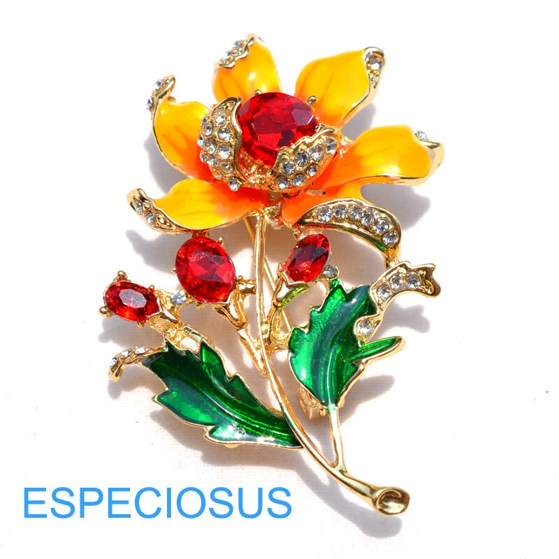 Elegante Pin Goud Kleur Vrouwen Paarse Kleur Bloem Strass Borst Pin Accessoires Sieraden Geschilderd Metalen Broche Kledingstukken: Red