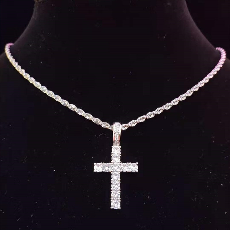 18K Rose Gold Filled Vintage Cross Pendant Necklace With Crystal - Hip Hop Style Jewelry For Men