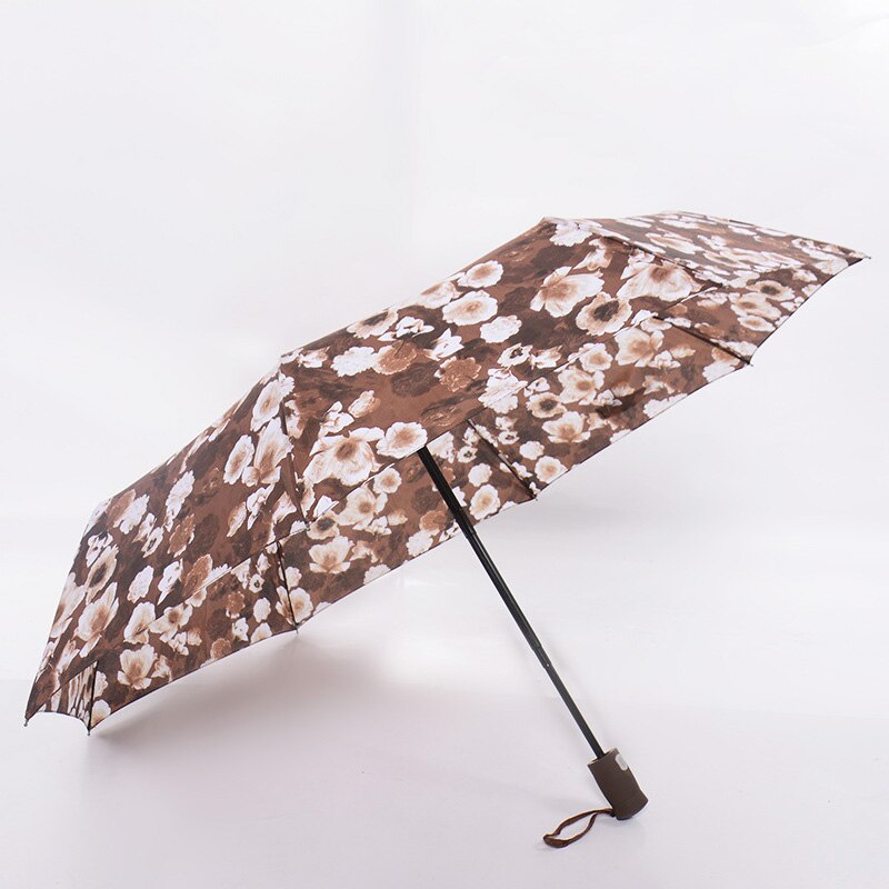 Flower Automatic Umbrella Rain Women Men 3Fold Light and Durable Strong Colourful Umbrellas Kids Rainy Sunny: Coffee
