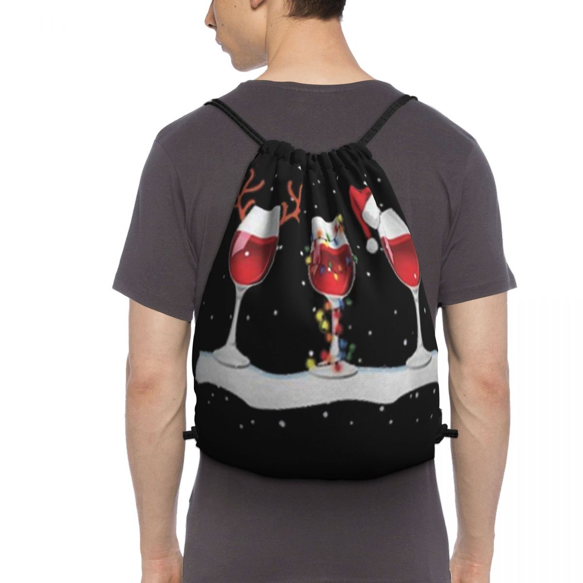 Mochila con navideño de Reno y vino de cristal para hombre, bolsa ligera de Papá Noel, ajustada, Punk, mejor empalme, Rock, personalizada