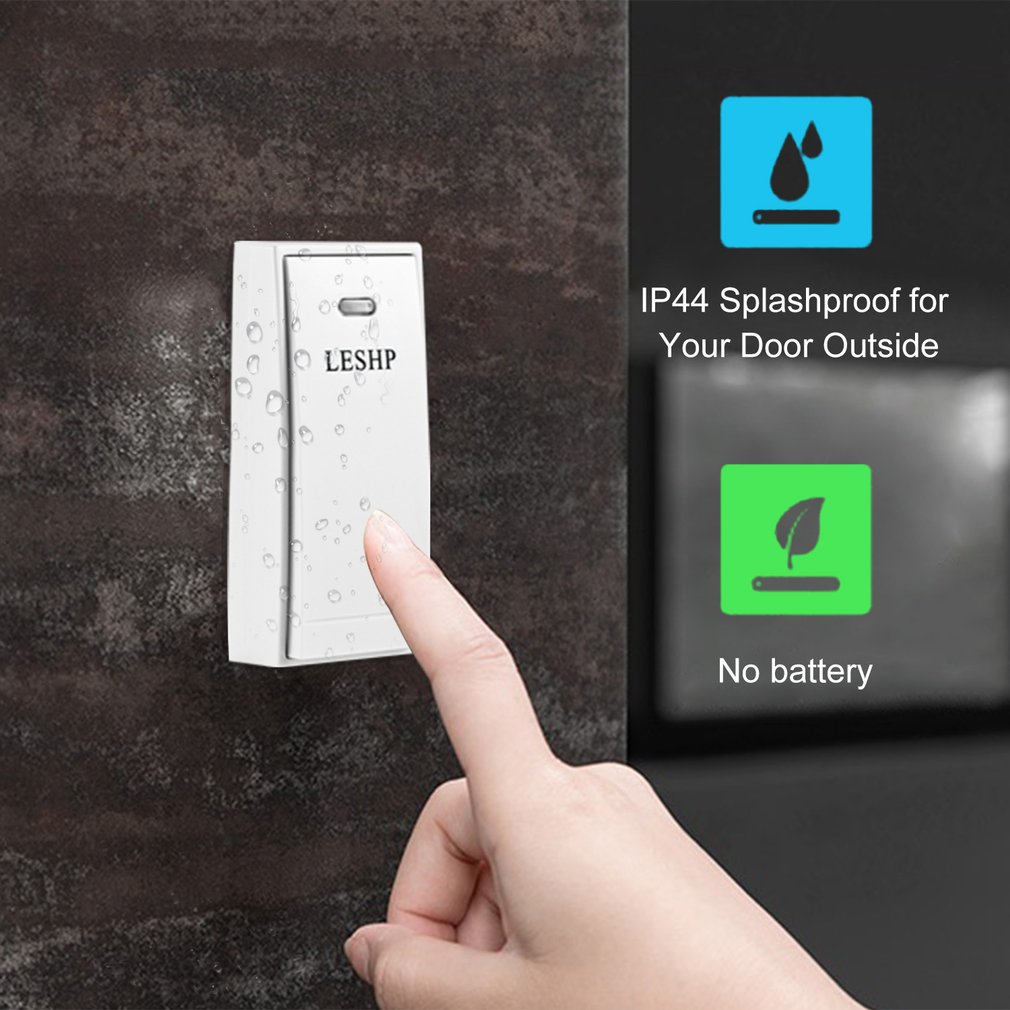 LESHP Smart Wireless Doorbell Home Intelligent Security Chimes Door Bell Alarm LED Light 58 Songs With Waterproof Touch Button