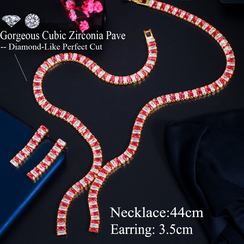 CWWZircons – ensemble de bijoux pour femmes, collier et boucles d'oreilles en CZ vert, accessoires de mariage de fiançailles, couleur or africain T533