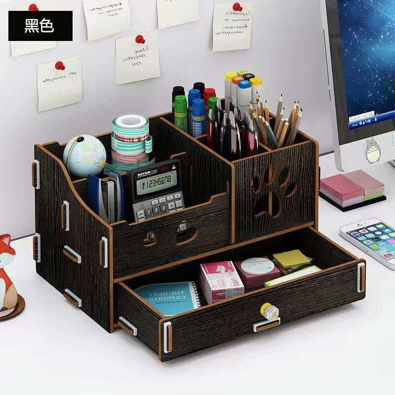 Pencil Organizer Multi-Function Wooden Desktop Pen Holder Office School Stationery Storage Stand Case Desk Pen: F