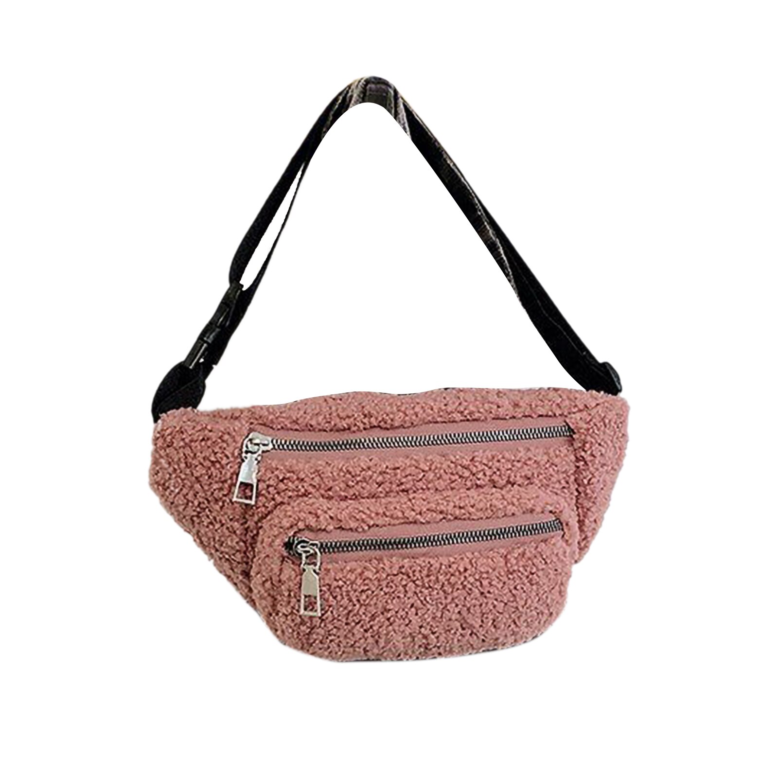 Women Cute Fanny Chest Pack Solid Color Casual Plush Crossbody Purse Soft Fleece Waist Belt Bag Pack: Pink